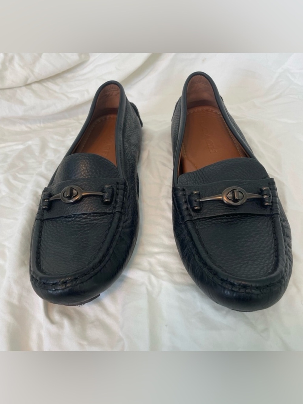 COACH Women’s Black Leather Driving Loafers/ Slip On Shoes Turnlock Size 9/ 39.5